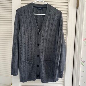 Lands' End Vintage Women's Gray Cotton/Wool Blend Cable-Knit Cardigan XLP